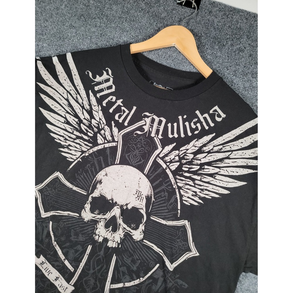 Vintage Y2K Metal Mulisha T-Shirt XXL Mens Black Skull Grunge Skater MMA Cotton